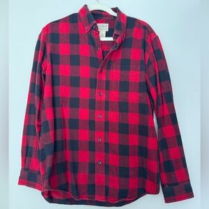 L.L. Bean Men’s Red and Black Flannel Plaid Button-Down Shirt